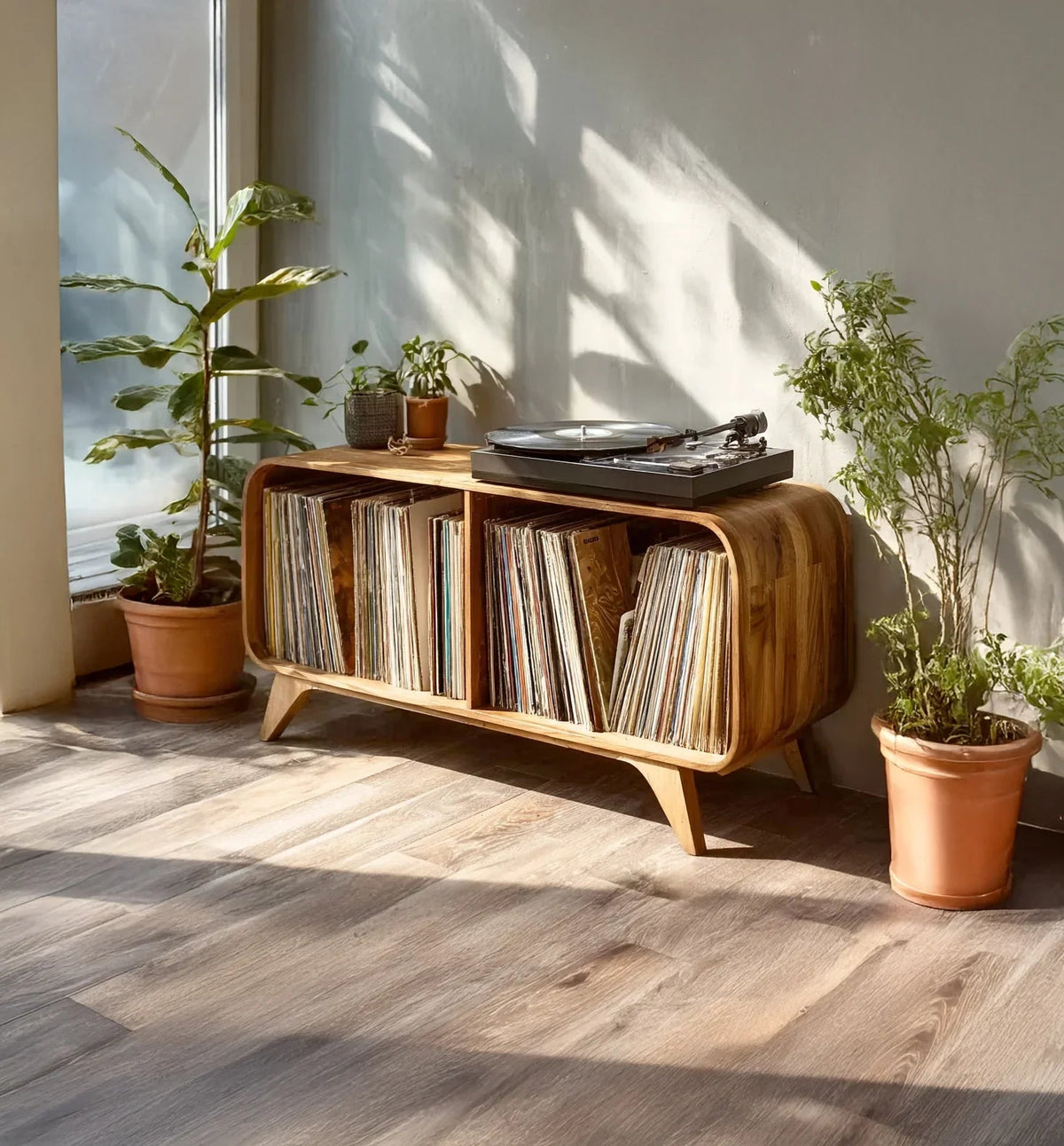 Handcrafted Natural Wood Record Player Stand
