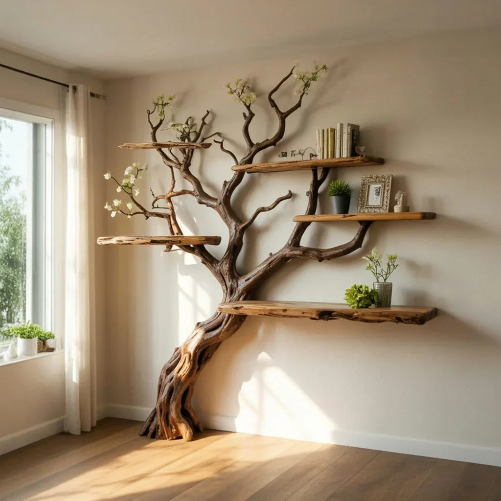 Handcrafted Tree Branch Bookshelf