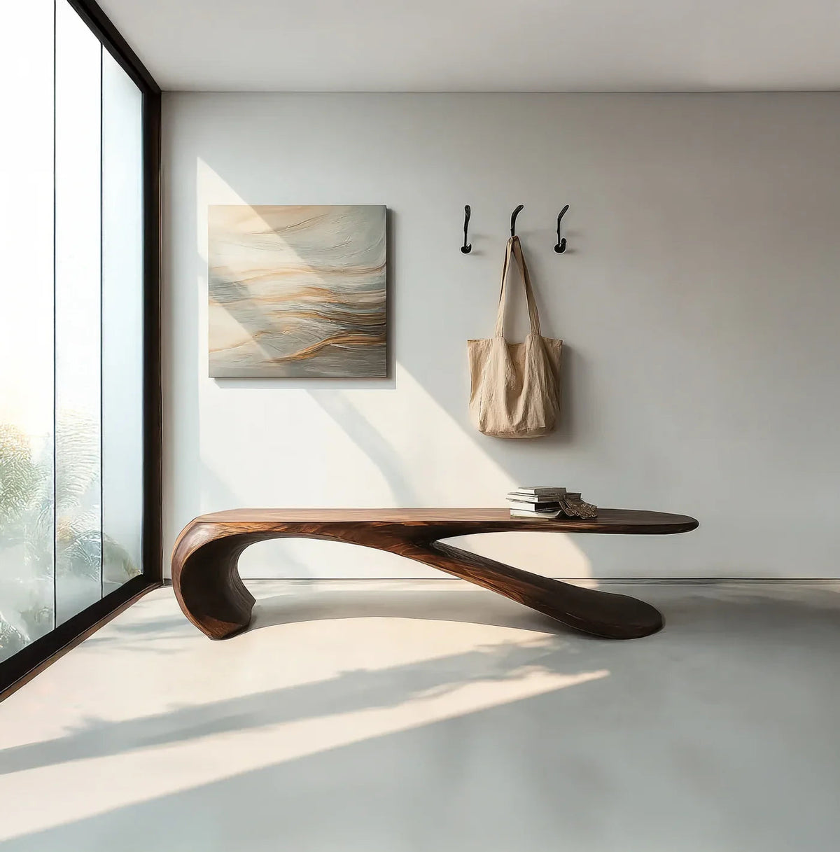 Handcrafted Sculptural Wood Bench