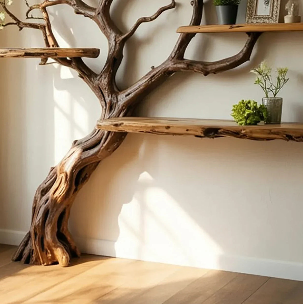 Handcrafted Tree Branch Bookshelf
