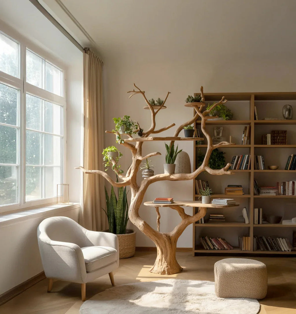 Handcrafted Tree Desk Bookshelf