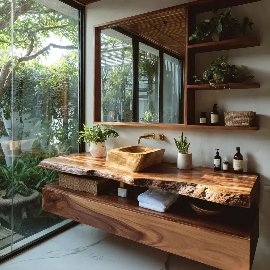Handcrafted Solid Wood Bathroom Vanity With Storage And Rustic Design