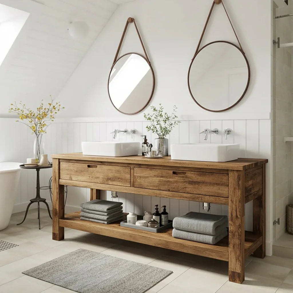 Rustic Reclaimed Wood Bathroom Vanity With Drawers