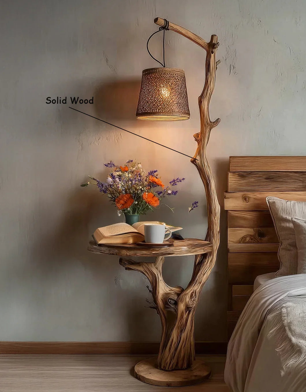 Rustic Driftwood Floor Lamp With Shelves