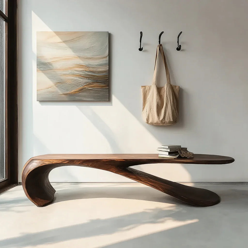 Handcrafted Sculptural Wood Bench
