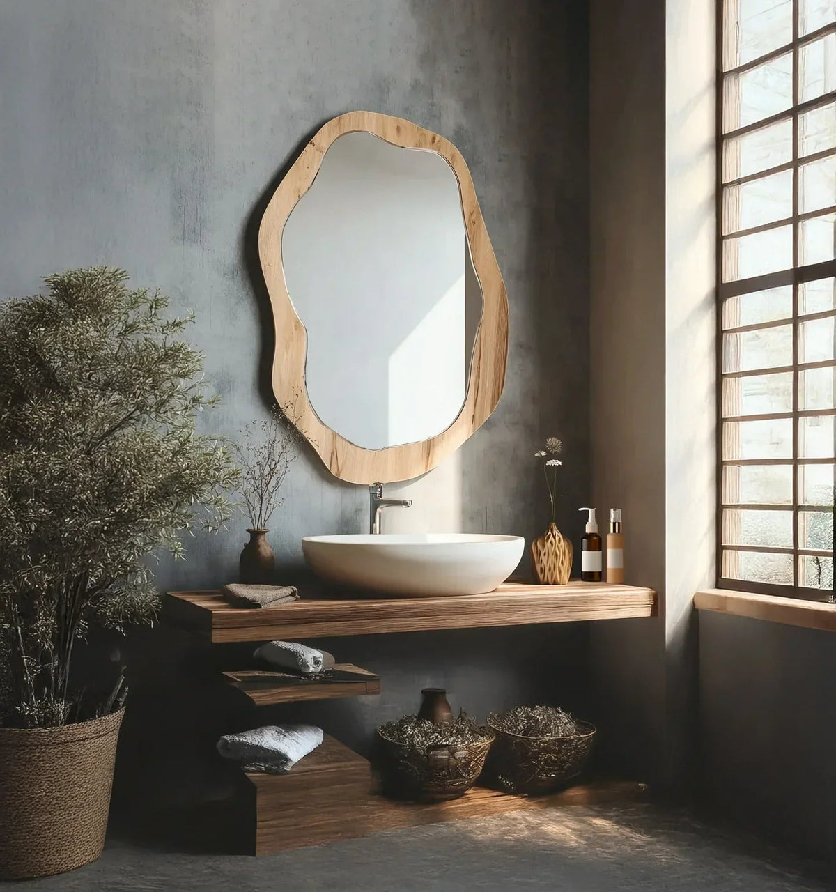 Live Edge Wood Mirror Frame Handmade Modern Wall Decor Bathroom