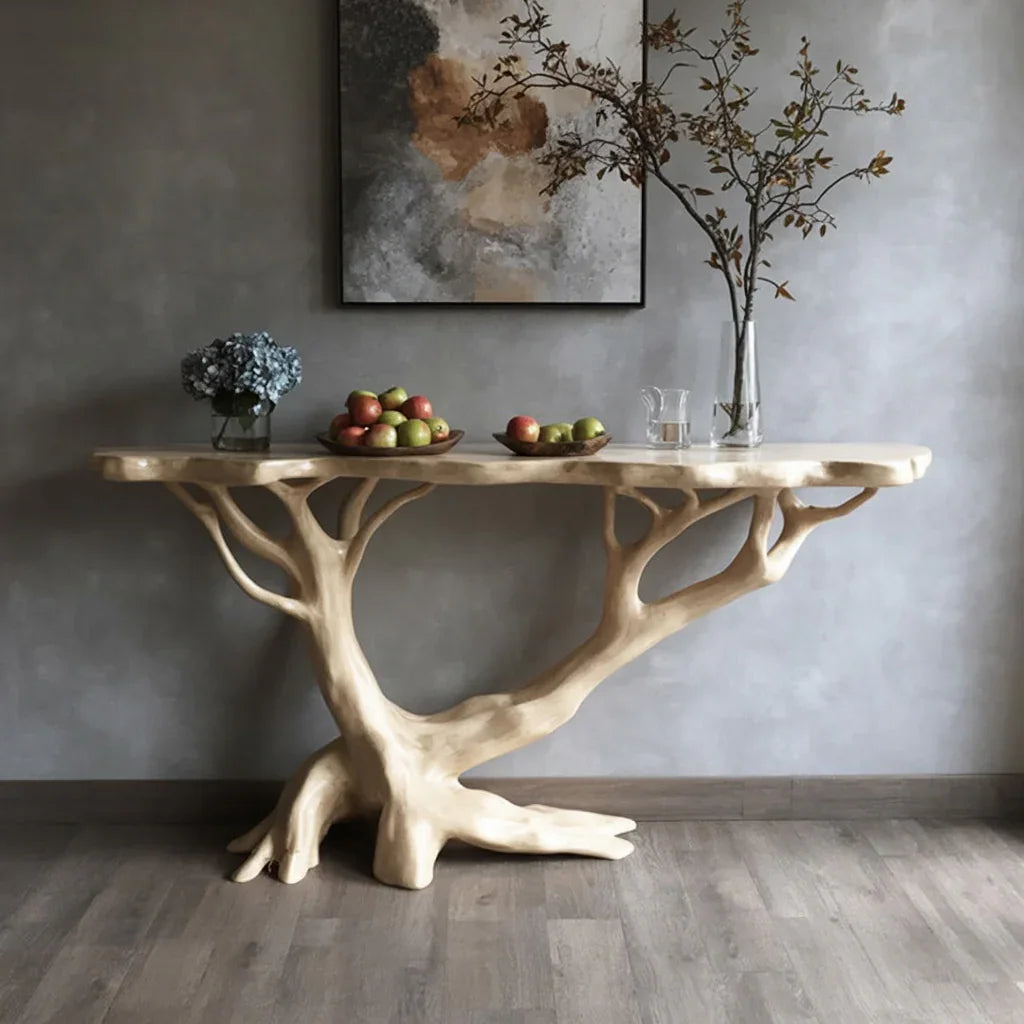 Sculptural Wooden Console Table