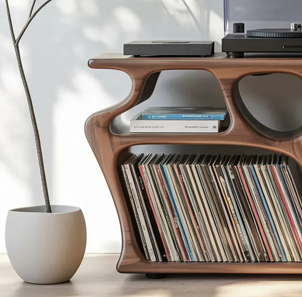 Sculptural Solid Wood Vinyl Record Cabinet