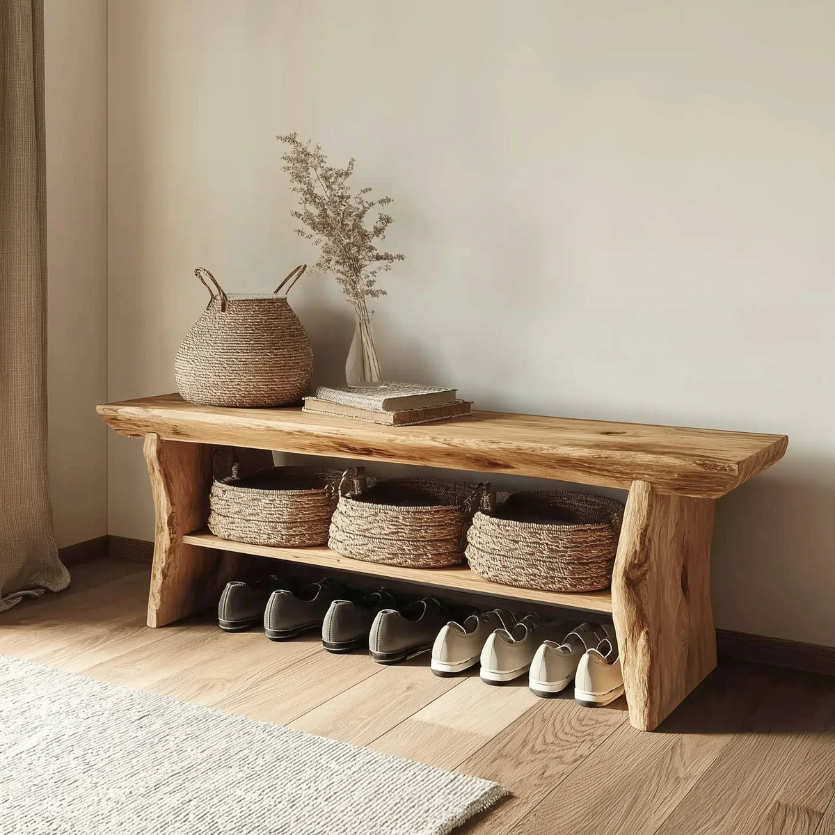 Live Edge Wooden Entryway Bench